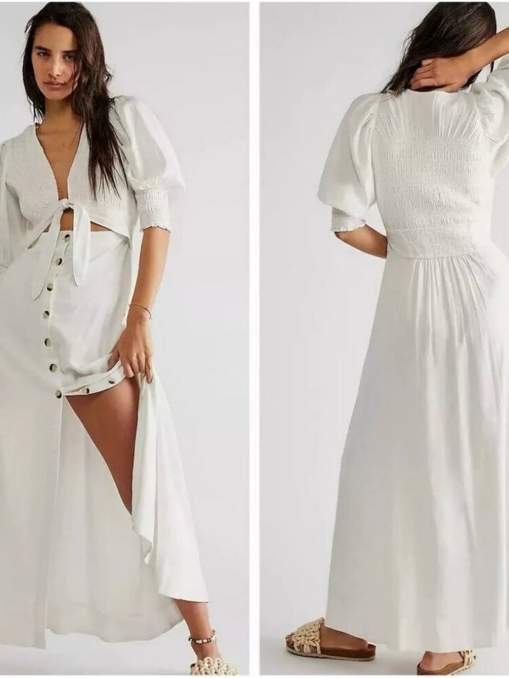 Free People String of Hearts Cutout White Tie-Front Maxi Dress Size Large NWT